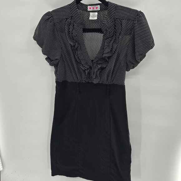 Trixxi Three Pink Hearts Black White Polka Dots Retro Lined Midi Dress Juniors 9 - Picture 1 of 8